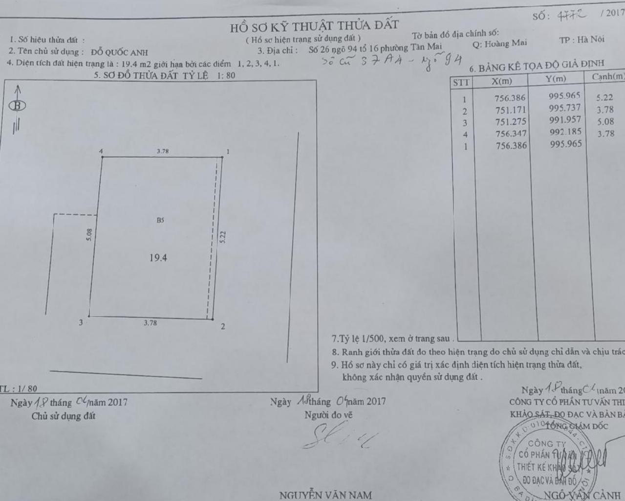 Bán nhà Tân Mai - diện tích 19,4m2 6 tầng - Lô góc, kinh doanh - giá 4,9 tỷ