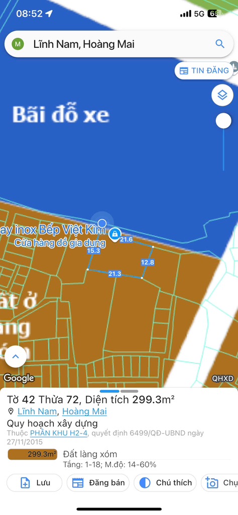 Bán nhà Lĩnh Nam - diện tích 293.9m2 1 tầng - ô tô 2.5 tấn qua nhà - giá 15,5 tỷ