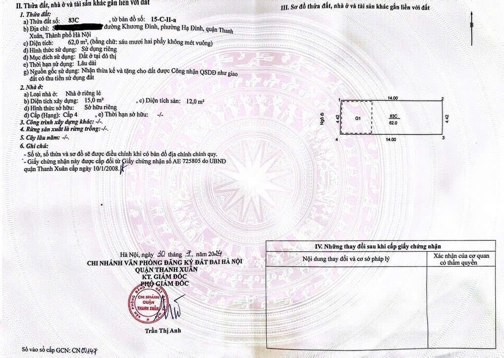 Bán nhà Khương Đình - diện tích 62m2 4 tầng - Nhà chủ tự xây 2 thoáng trước sau - giá 18 tỷ