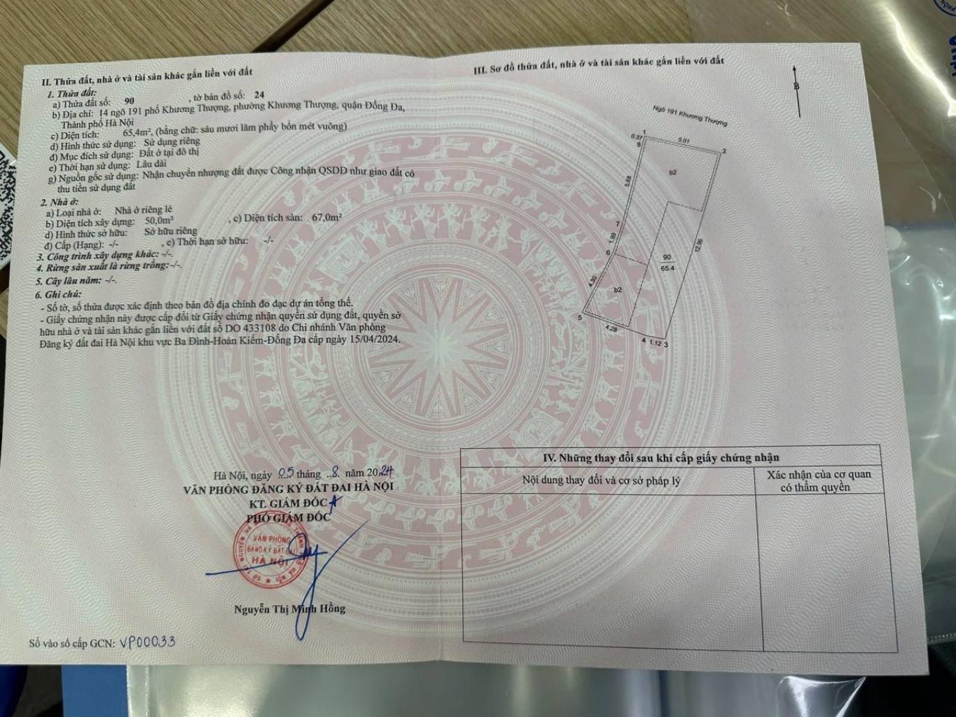 Bán nhà Khương Thượng - diện tích 65.4m2 8 tầng - Ngõ trước nhà thông thẳng xe 3 gác - giá 24,5 tỷ