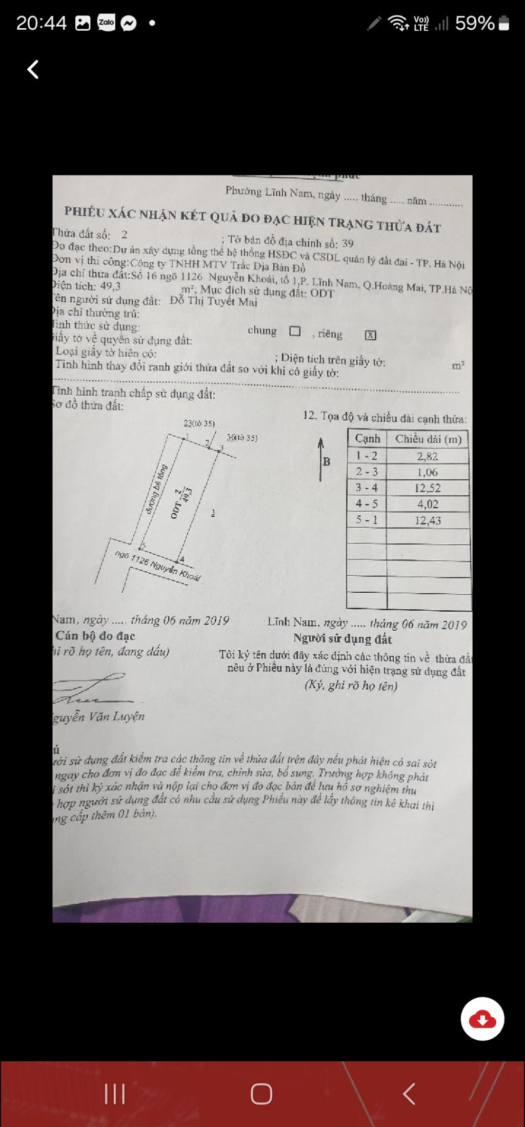 Bán nhà Nguyễn Khoái - diện tích 50m2 1 tầng - Mặt ngõ - giá 1,35 tỷ