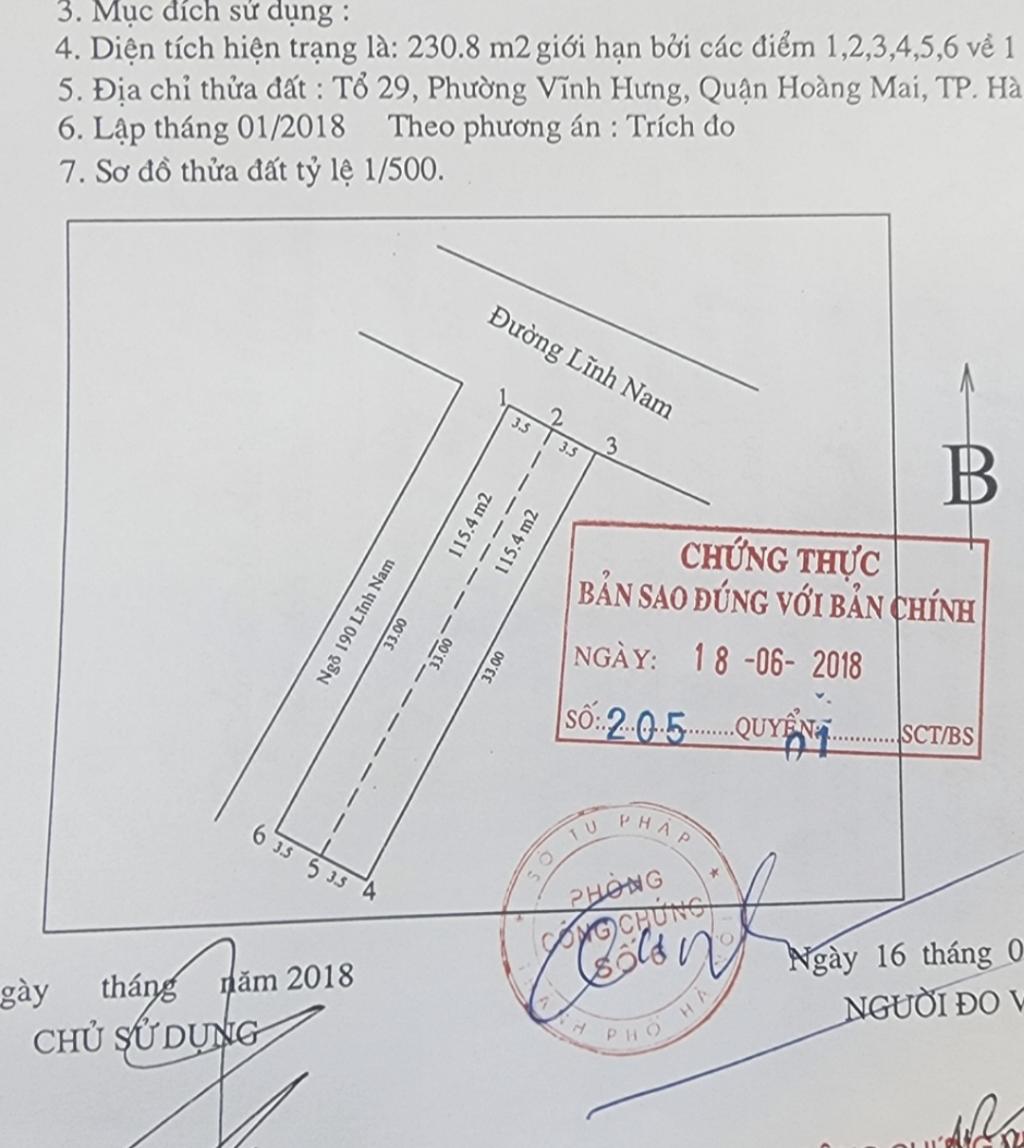 Bán nhà Lĩnh Nam - diện tích 230m2 1 tầng - Mặt phố - giá 7 tỷ