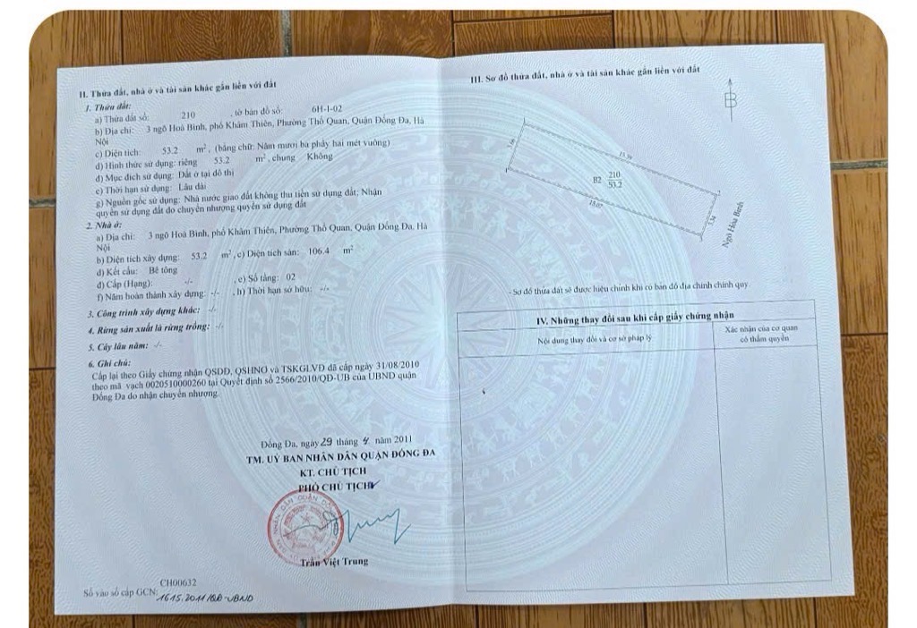 Bán nhà Hoà Bình - diện tích 53.2m2 4 tầng - Sổ đỏ chính chủ - giá 15,8 tỷ