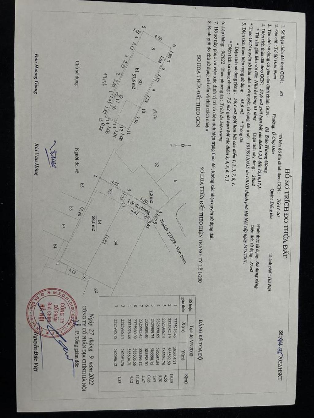 Bán nhà Hào Nam - diện tích 57,6m2 6 tầng - Ngõ 3 gác vào tận cửa - giá 14 tỷ