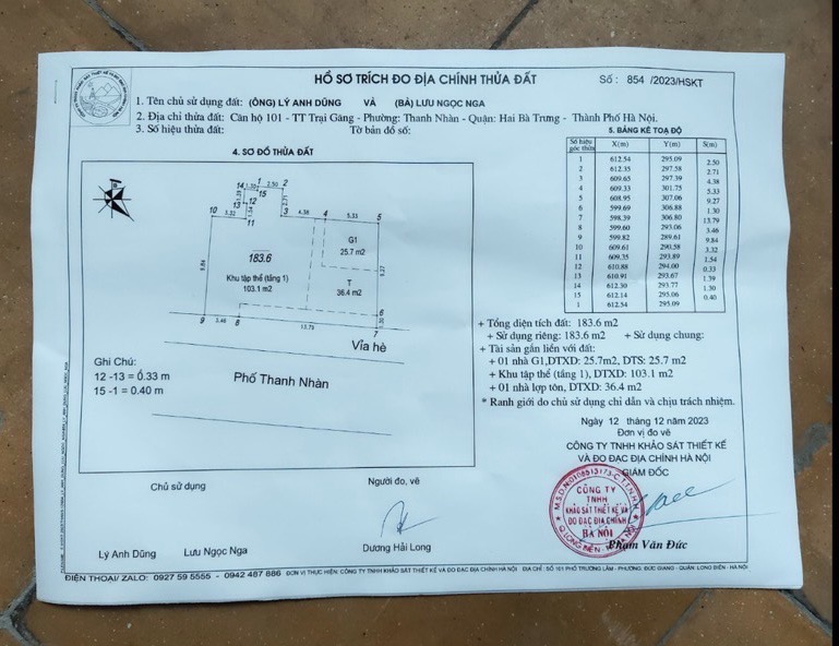Bán nhà Thanh Nhàn - diện tích 58m2 1 tầng - Mặt phố - giá 15 tỷ