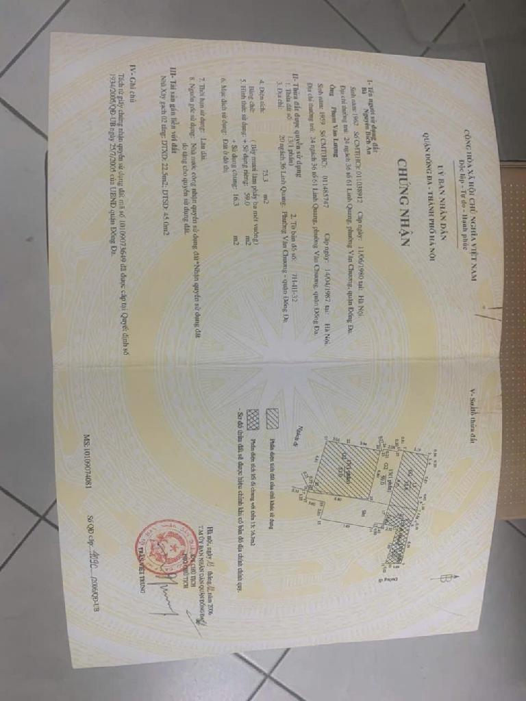 Bán nhà Linh Quang - diện tích 59m2 3 tầng - ô tô đỗ cửa - giá 14,8 tỷ