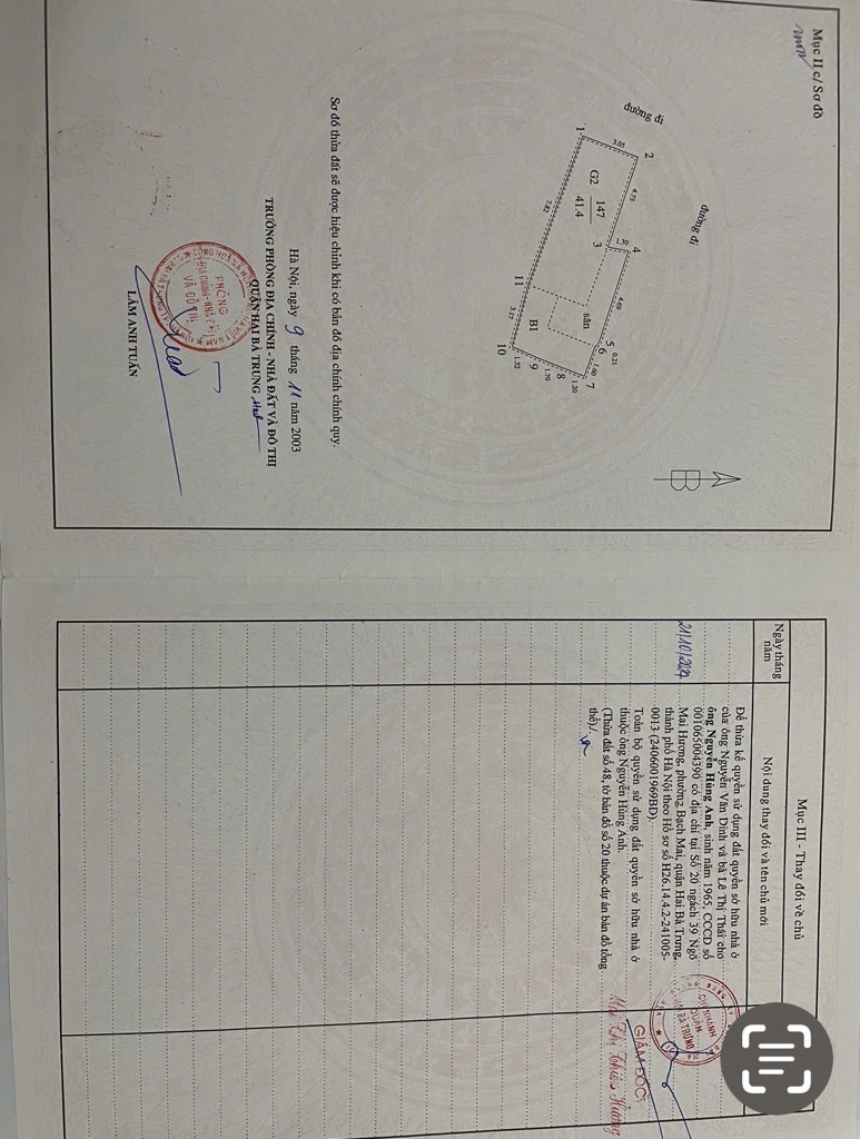Bán nhà Mai Hương - diện tích 42m2 3 tầng - Lô góc 3 thoáng - giá 8,6 tỷ