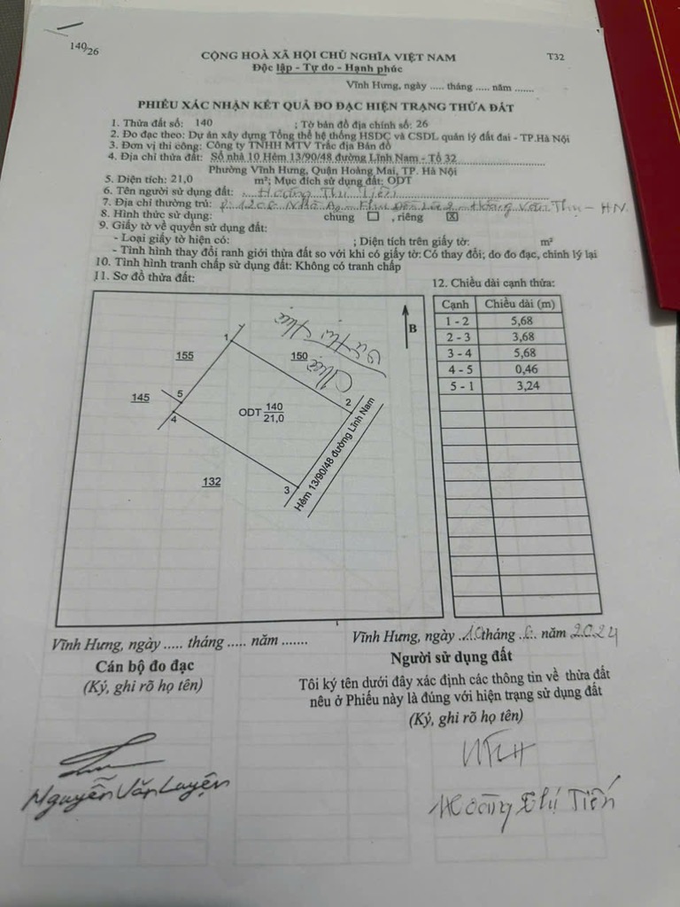 Bán nhà Lĩnh Nam - diện tích 21m2 2 tầng - gần ô tô - giá 1,8 tỷ