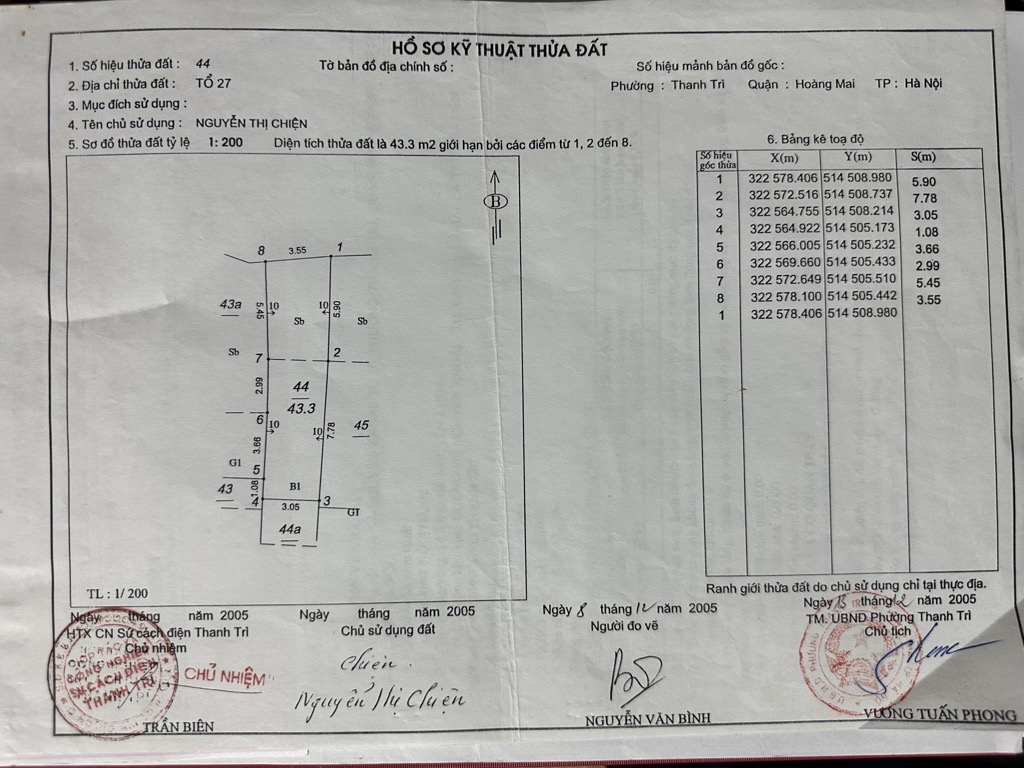 Bán nhà Nguyễn Khoái - diện tích 43.3m2 1 tầng - Mặt ngõ ba gác - giá 4,2 tỷ