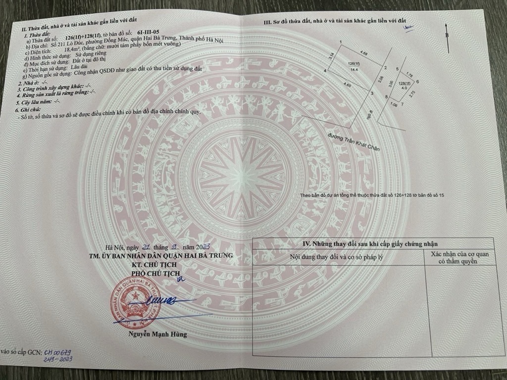 Bán nhà Trần Khát Chân - diện tích 18,4m2 5 tầng - Mặt phố - giá 7,6 tỷ