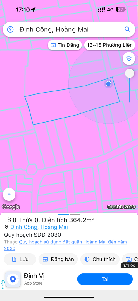 Bán nhà Định Công - diện tích 50m2 1 tầng - Ô tô - giá 9,5 tỷ