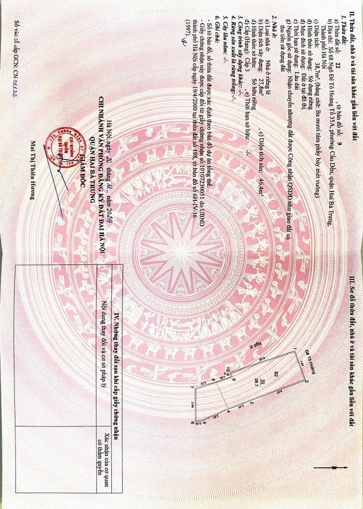 Bán nhà Đê Tô Hoàng - diện tích 38.7m2 3 tầng - LÔ GÓC - Ô TÔ TRÁNH - giá 13,8 tỷ