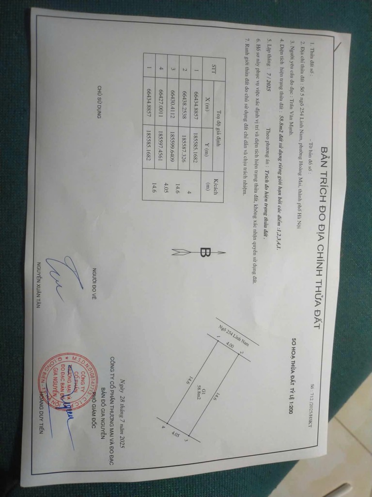 Bán nhà Lĩnh Nam - diện tích 59m2 2 tầng - Ngõ 254.6 - giá 5,3 tỷ