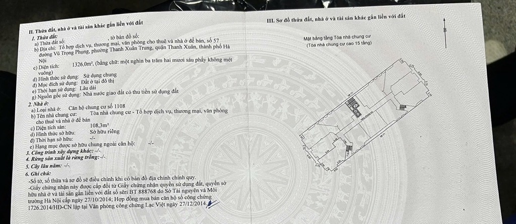 Bán nhà Vũ Trọng Phụng - diện tích 108.3m2 11 tầng - Căn góc thoáng mát đẹp nhất dự án - giá 9,35 tỷ