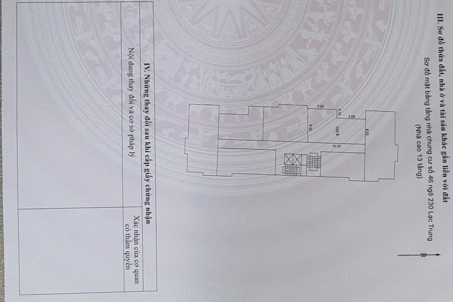 Bán nhà Lạc Trung - diện tích 102.6m2 13 tầng - Căn hộ P1005 nằm trên tầng 10 toà chung cư - giá 8 tỷ