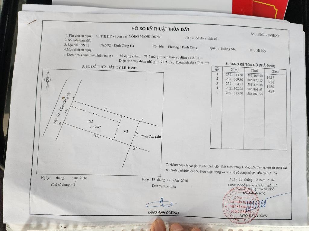 Bán nhà Định Công Hạ - diện tích 31m2 3 tầng - Căn ngoài - giá 3,65 tỷ