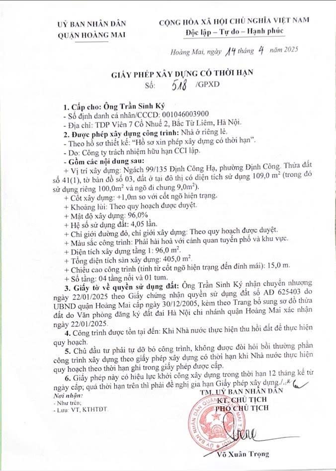 Bán nhà Định Công Hạ - diện tích 109m2 1 tầng - Mặt phố tương lai - giá 10,8 tỷ