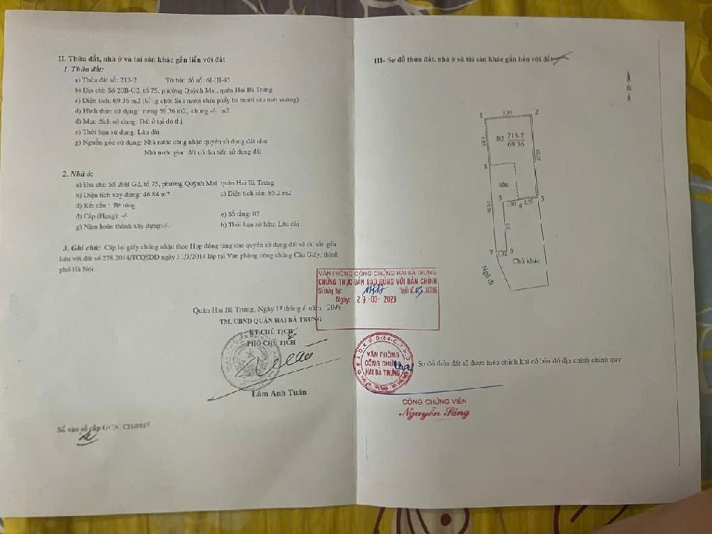 Bán nhà PHỐ 8/3 - diện tích 69.4m2 3 tầng - Mảnh đất đẹp trung tâm Hai Bà Trưng - giá 13 tỷ