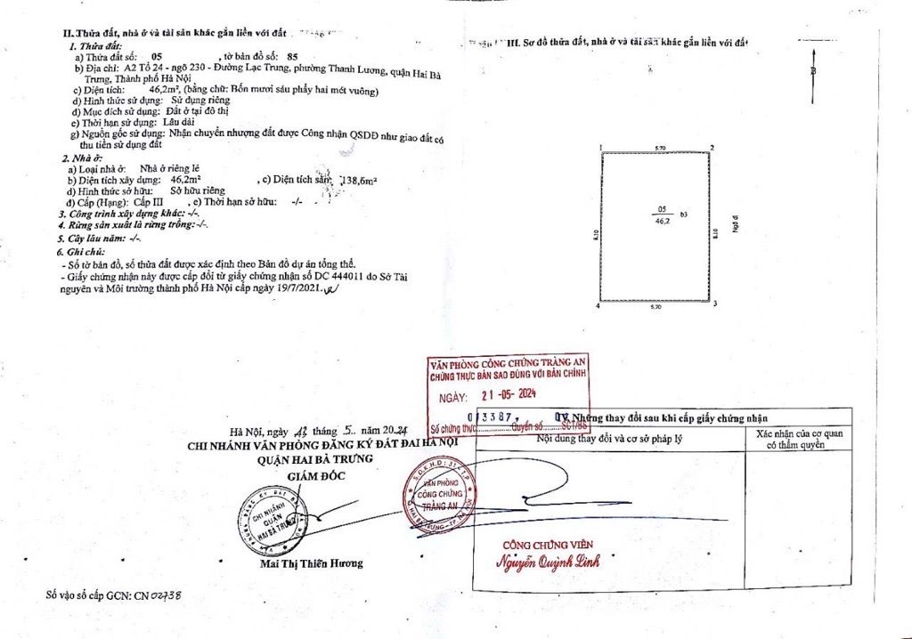Bán nhà Lạc Trung - diện tích 46.2m2 5 tầng - Ô TÔ NGỦ TRONG NHÀ - giá 19,5 tỷ
