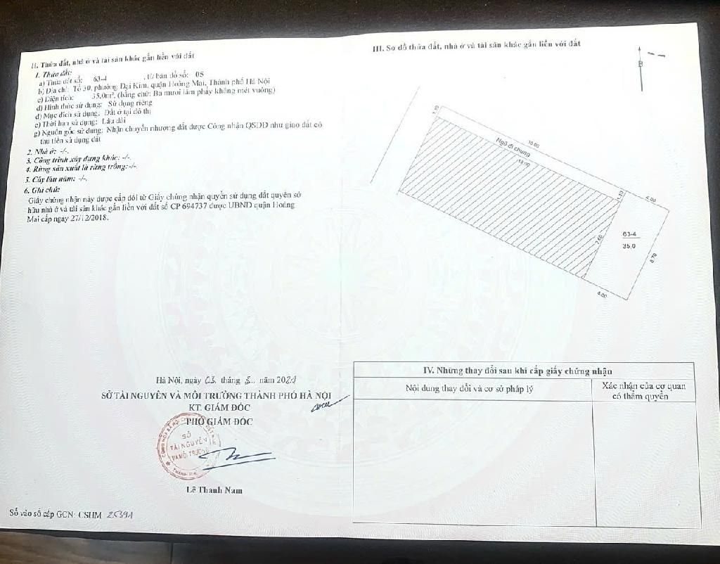 Bán nhà Kim Giang - diện tích 35m2 4 tầng - gần khu đô thị - giá 7,4 tỷ