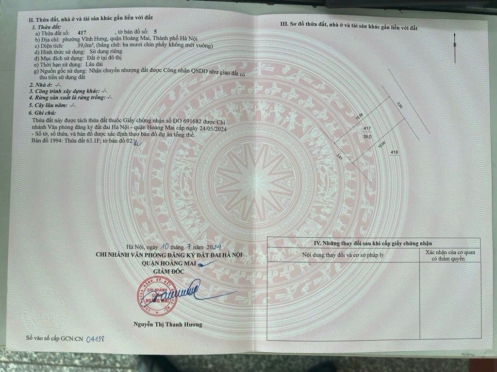 Bán nhà Vĩnh Hưng - diện tích 37.8m2 6 tầng - Thang máy, gần phố - giá 11,7 tỷ