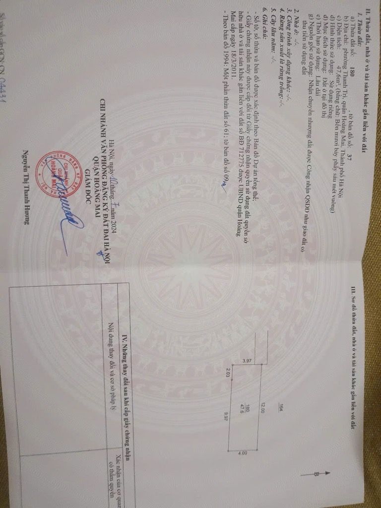 Bán nhà Nguyễn Khoái - diện tích 47.6m2 1 tầng - Đất đầu tư vuông đẹp - giá 5,2 tỷ