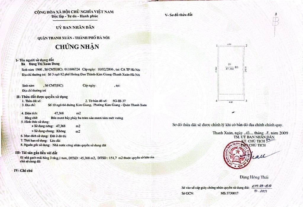 Bán nhà Kim Giang - diện tích 47,4m2 4 tầng - Nhà dân xây - giá 18 tỷ