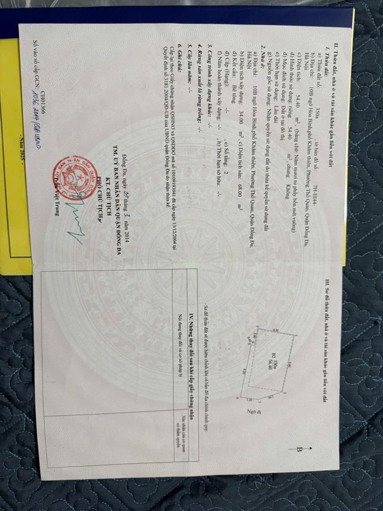 Bán nhà Ngõ Hoà Bình - diện tích 54.4m2 6 tầng - Ngõ thông gần phố - giá 13,5 tỷ