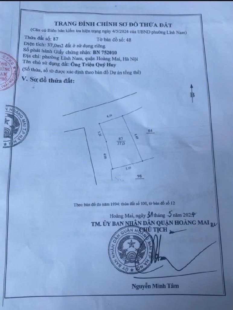 Bán nhà Lĩnh Nam - diện tích 37m2 5 tầng - Lô góc thoáng sáng - giá 11,5 tỷ