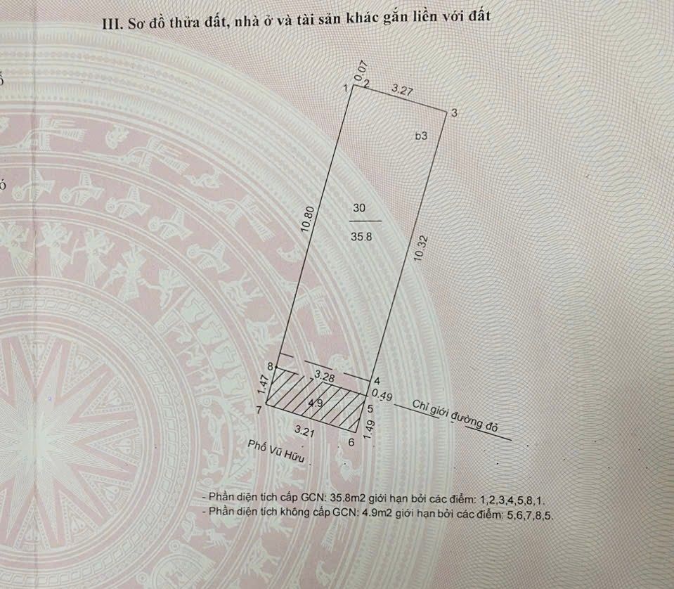 Bán nhà Vũ Hữu - diện tích 35.8m2 4 tầng - 2 mặt thoáng - giá 15,5 tỷ