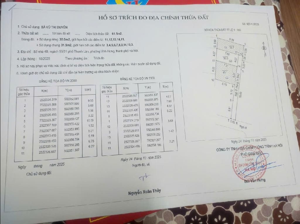 Bán nhà Thanh lân - diện tích 61,5m2 3 tầng - gần ô tô - giá 3,6 tỷ