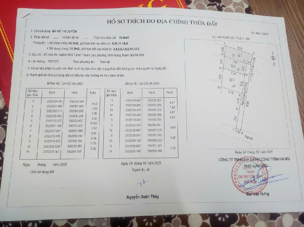 Bán nhà Thanh Lân - diện tích 43.1m2 3 tầng - gần ô tô - giá 4,35 tỷ