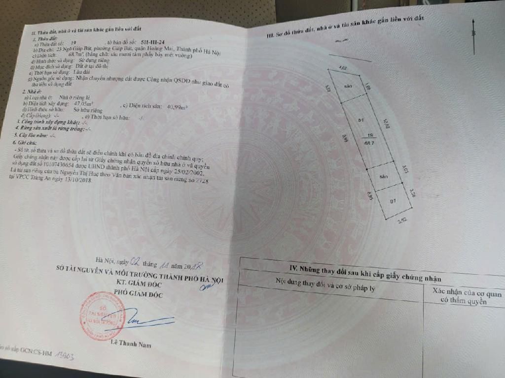 Bán nhà Ngõ Giáp Bát - diện tích 64m2 3 tầng - Ô tô tránh - giá 18,5 tỷ