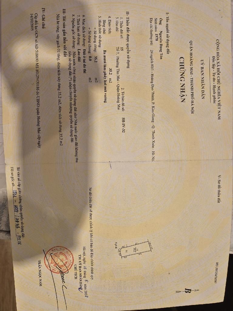 Bán nhà Trương Định - diện tích 35,1m2 1 tầng - Cách phố 50m - giá 5 tỷ