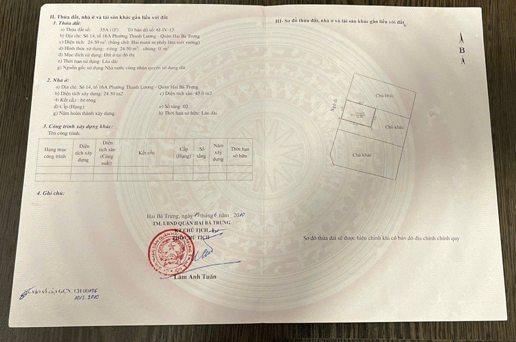 Bán nhà đê Trần Khát Chân - diện tích 24.5m2 3 tầng - Nhà cũ, chủ xác định bán đất tặng nhà - giá 6,4 tỷ