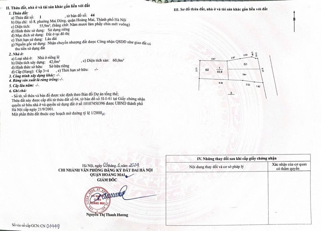 Bán nhà Minh Khai - diện tích 55.9m2 6 tầng - Ô tô đỗ cửa - giá 16,9 tỷ
