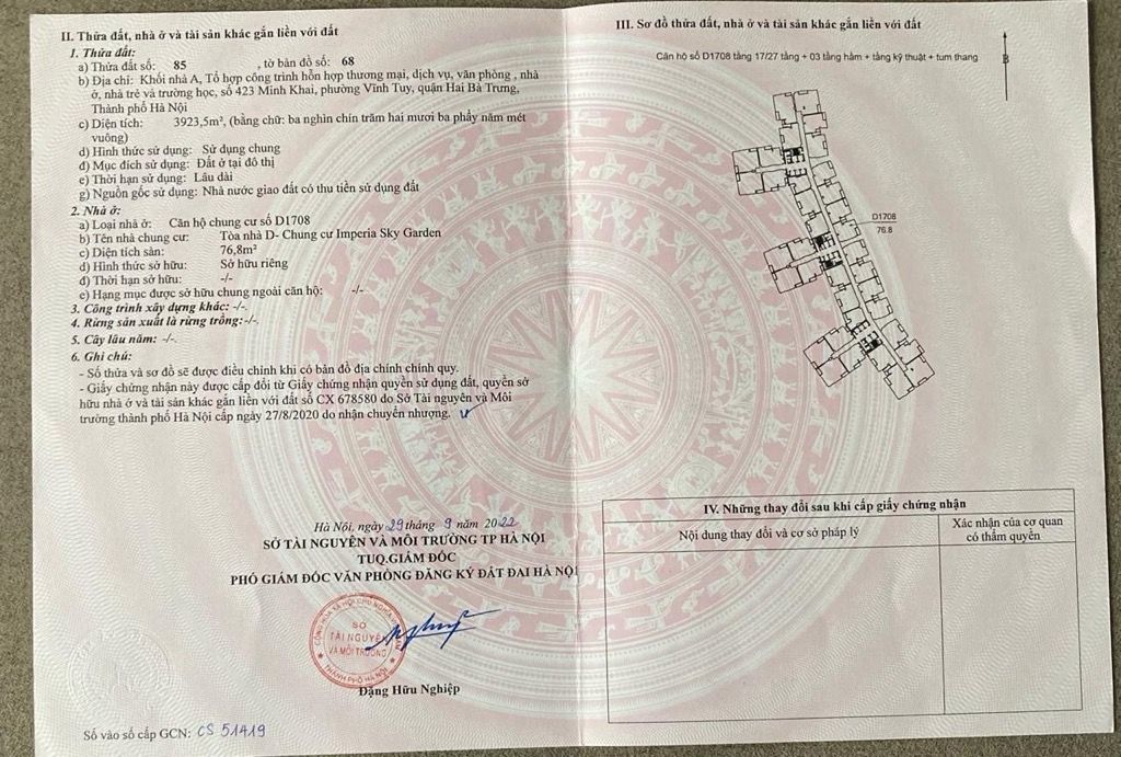 Bán nhà Minh Khai - diện tích 76.8m2 17 tầng - Căn hộ đẹp, giá 8,95 tỷ