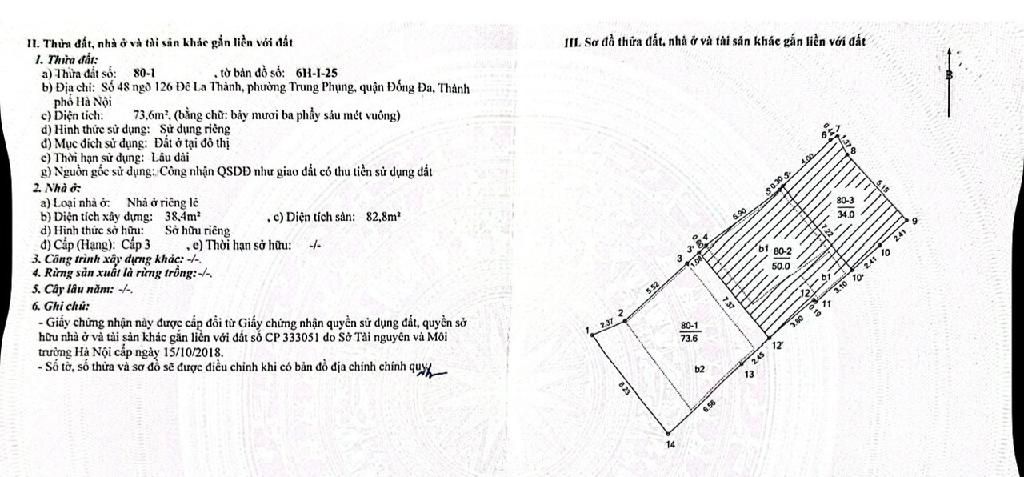 Bán nhà Đê La Thành - diện tích 74m2 1 tầng - mặt tiền 9m - giá 19,8 tỷ