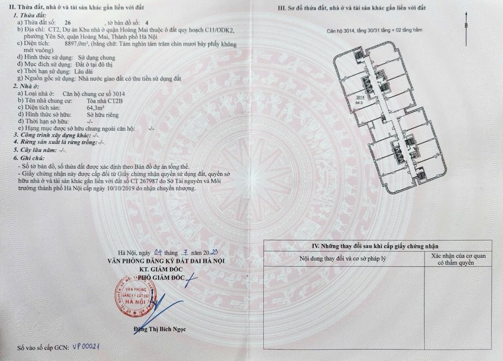 Bán nhà Tam Trinh - diện tích 65m2 30 tầng - Căn hộ 2 ngủ 2 vệ sinh - giá 5,5 tỷ