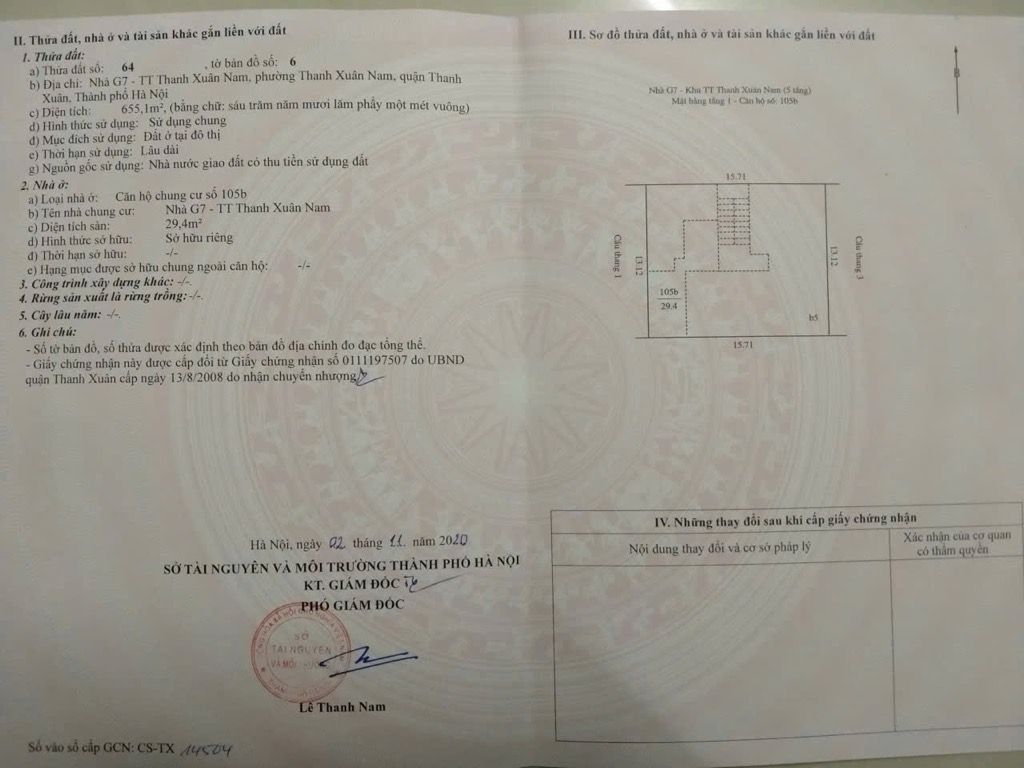 Bán nhà Nguyễn Trãi - diện tích 60m2 1 tầng - Ngõ 477 nhà G7 căn hộ 105 - giá 7,6 tỷ