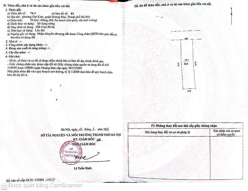 Bán nhà Kim Giang - diện tích 40m2 3 tầng - giá 9,5 tỷ