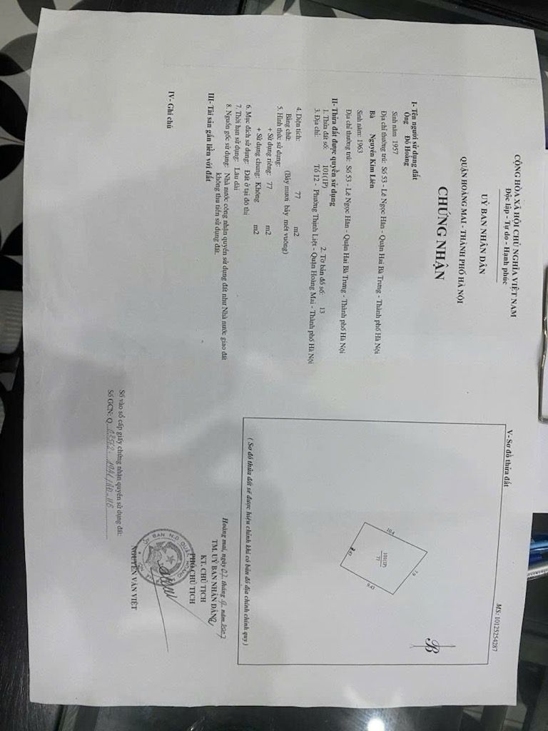 Bán nhà giáp nhị - diện tích 77m2 4 tầng - Lô góc - giá 22 tỷ