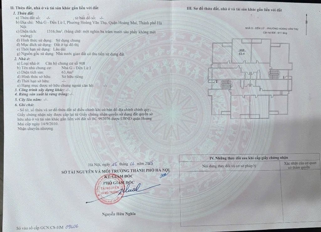 Bán nhà Đền Lừ - diện tích 64m2 9 tầng - Lô góc 3 mặt thoáng - giá 4,75 tỷ