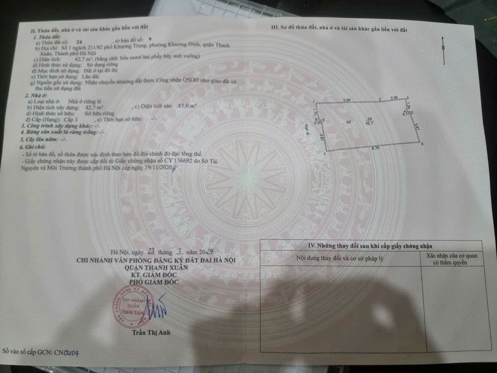 Bán nhà Khương Trung - diện tích 43m2 5 tầng - 3 mặt thoáng - giá 13,2 tỷ