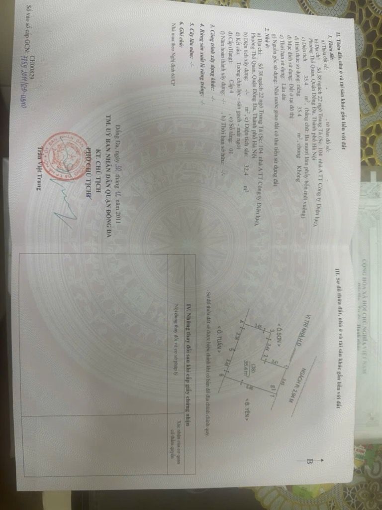 Bán nhà Ngõ Trung Tả - diện tích 35.4m2 1 tầng - Ngõ nông, gần mặt phố - giá 7,4 tỷ