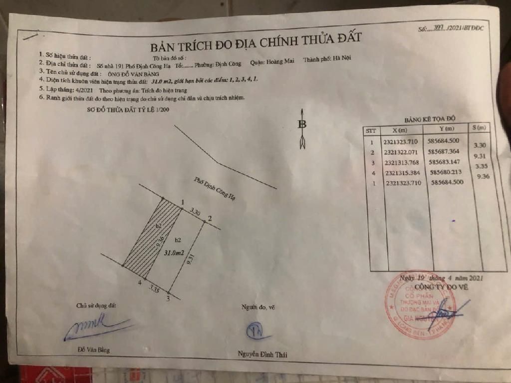 Bán nhà Định Công Hạ - diện tích 31m2 3 tầng - Mặt phố - giá 3 tỷ