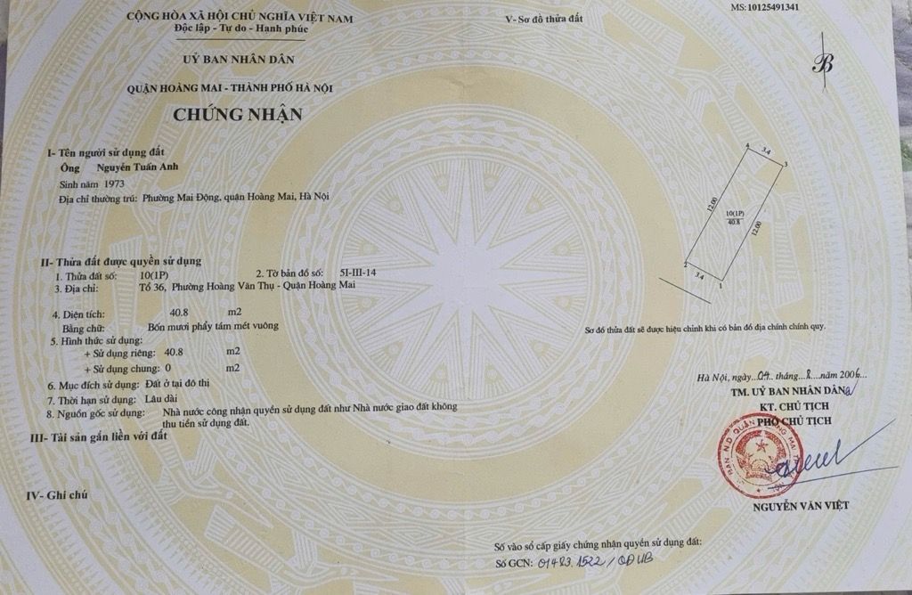 Bán nhà Hoàng Mai - diện tích 41m2 6 tầng - Ngõ ba gác - giá 10,66 tỷ