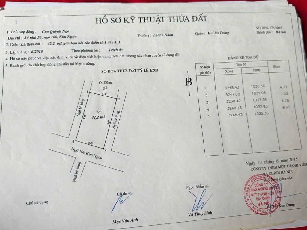 Bán nhà Kim Ngưu - diện tích 42m2 4 tầng - Lô góc - giá 6,5 tỷ